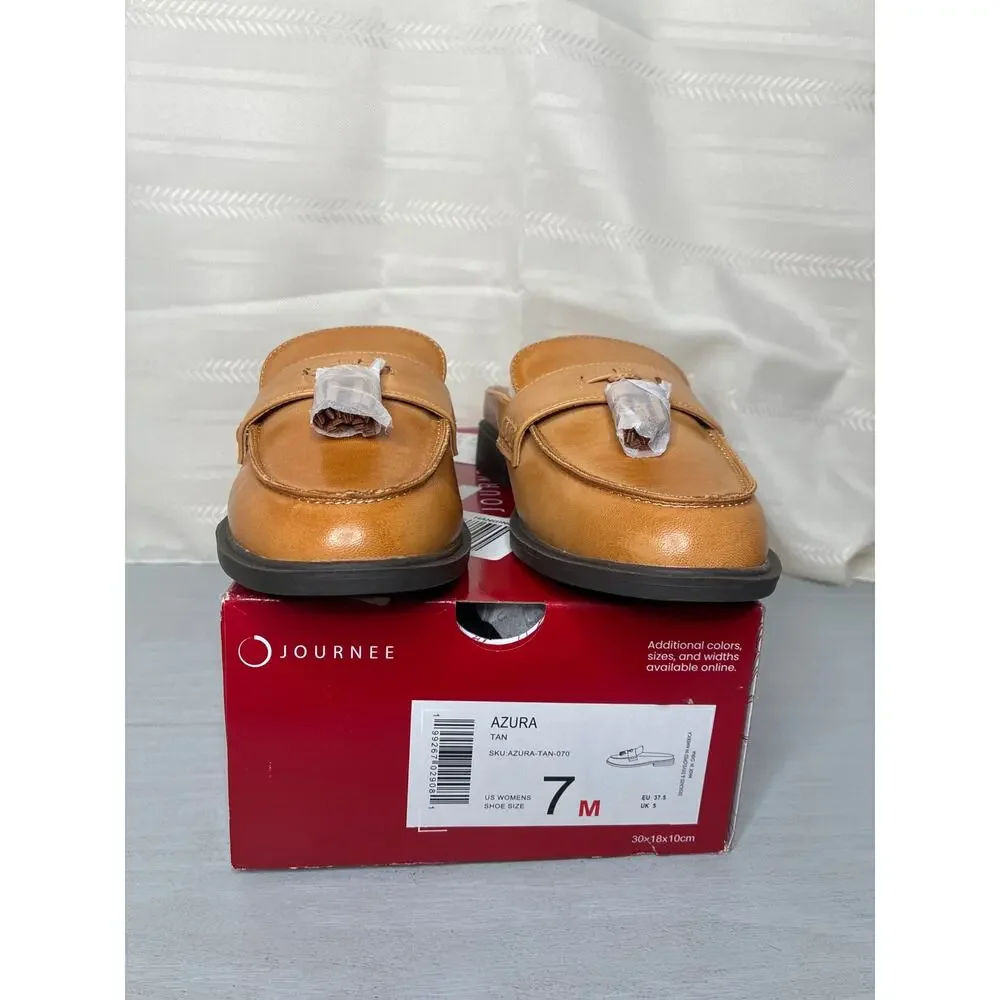 Journee Collection Azura Tassel Mule Loafer Tan Round Toe Size 7M